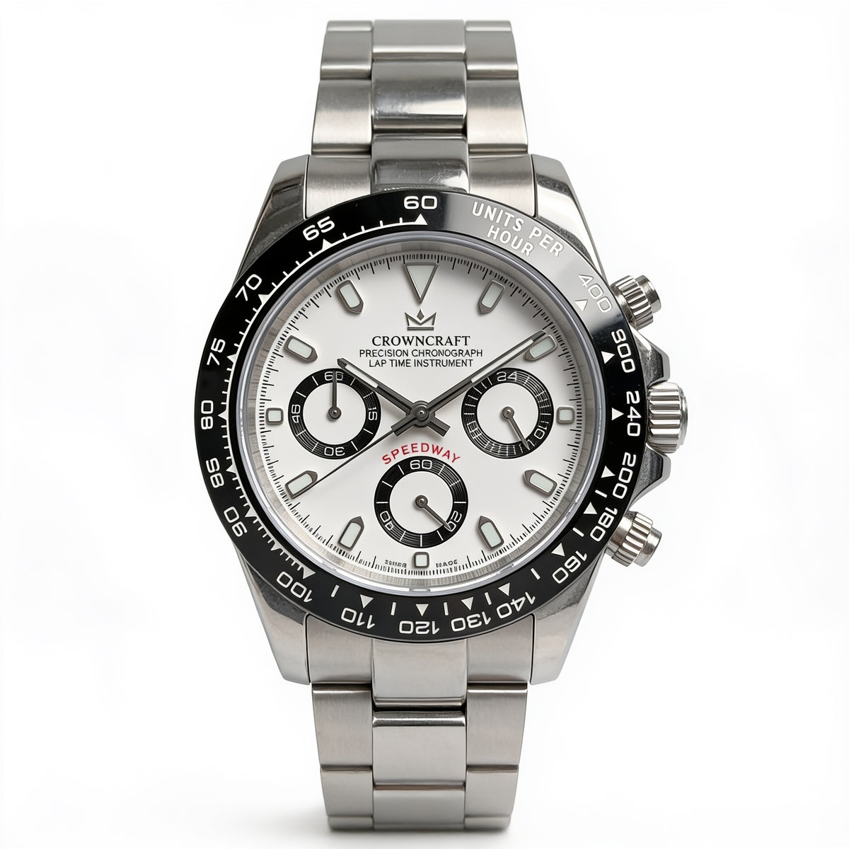 CrownCraft SPEEDWAY chronograph watch with VK63 movement and panda dial