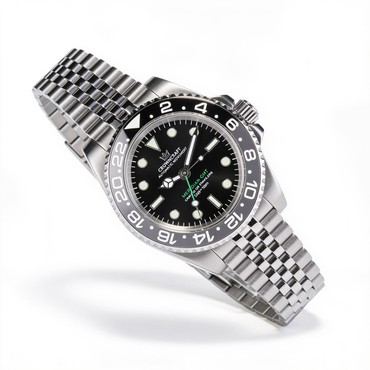 CrownCraft MERIDIAN-GMT dual-time GMT watch side profile