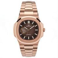 CrownCraft ROADSTER open heart automatic watch with rose gold finish