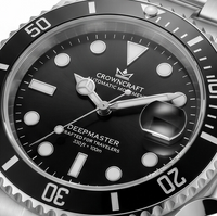 CrownCraft DEEPMASTER dive watch front view with unidirectional bezel