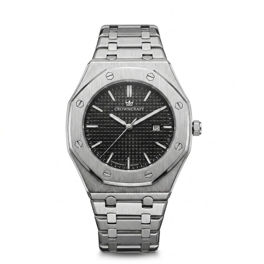 CrownCraft OCTANE octagonal quartz watch, front view, ICONS collection