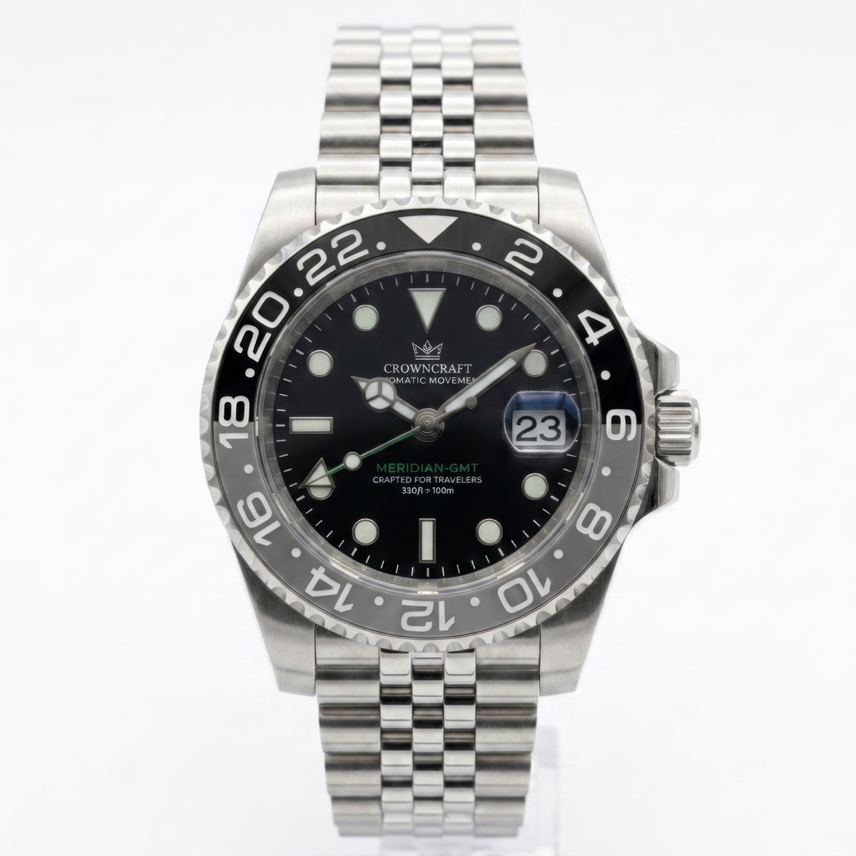 CrownCraft MERIDIAN-GMT automatic watch with NH34 GMT movement and ceramic bezel